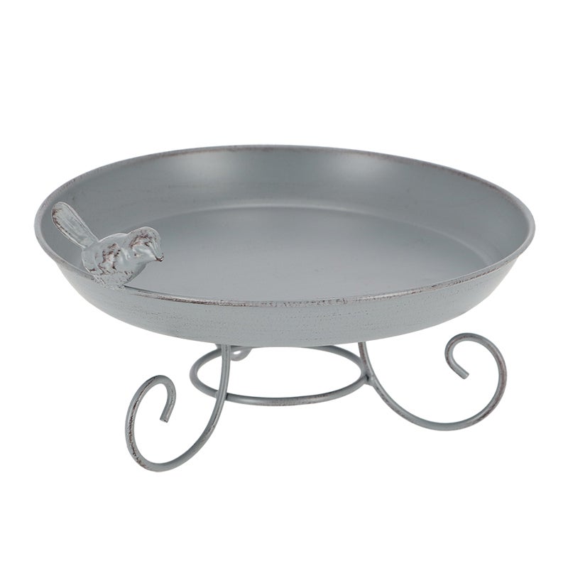 Grey Metal Bird Bath Standing, Excl. Bird Food