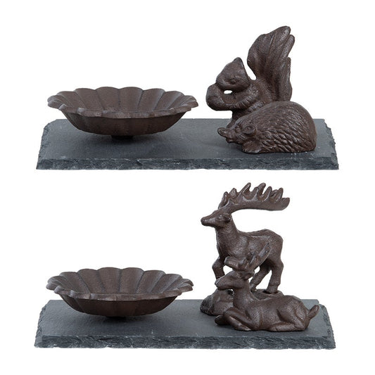 Bird Bath On Slate Tray, Forest Animals