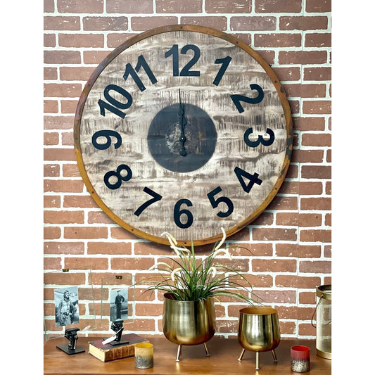 3 ft. Round Wooden Distressed Clock Arabic Numbers
