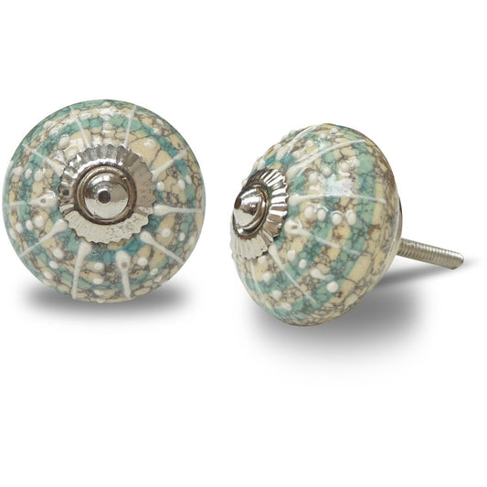 Knob, ceramic, Turquoise Concentric Circle & White li