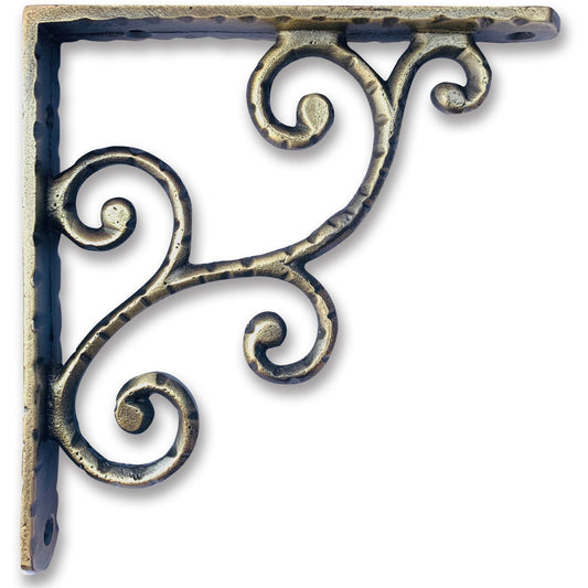 Rustic Shelf Bracket, Small, Antique Brass