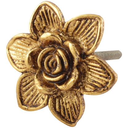 Golden Rose Flower Metal Cabinet Knob