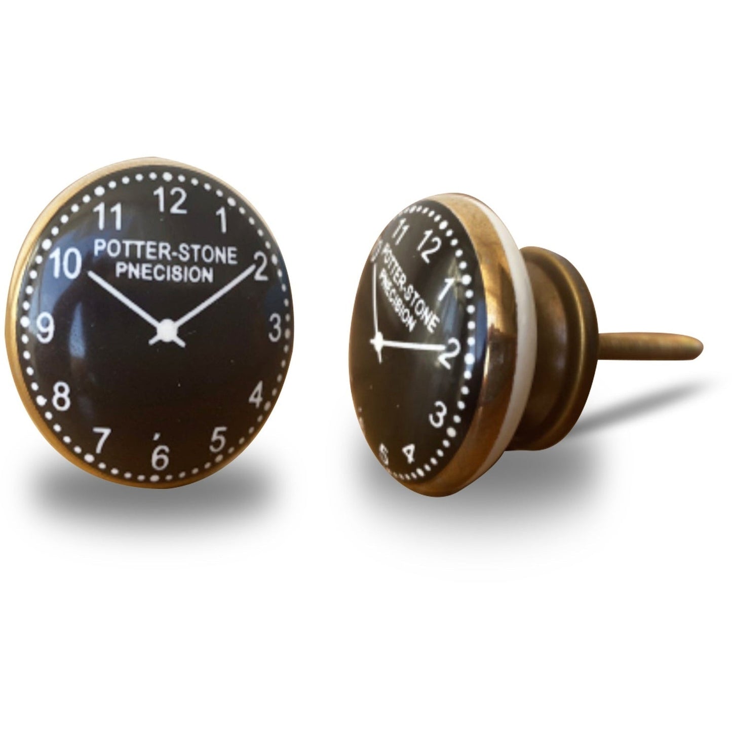 Ceramic Vintage Clock Knob, Black & Golden Edge