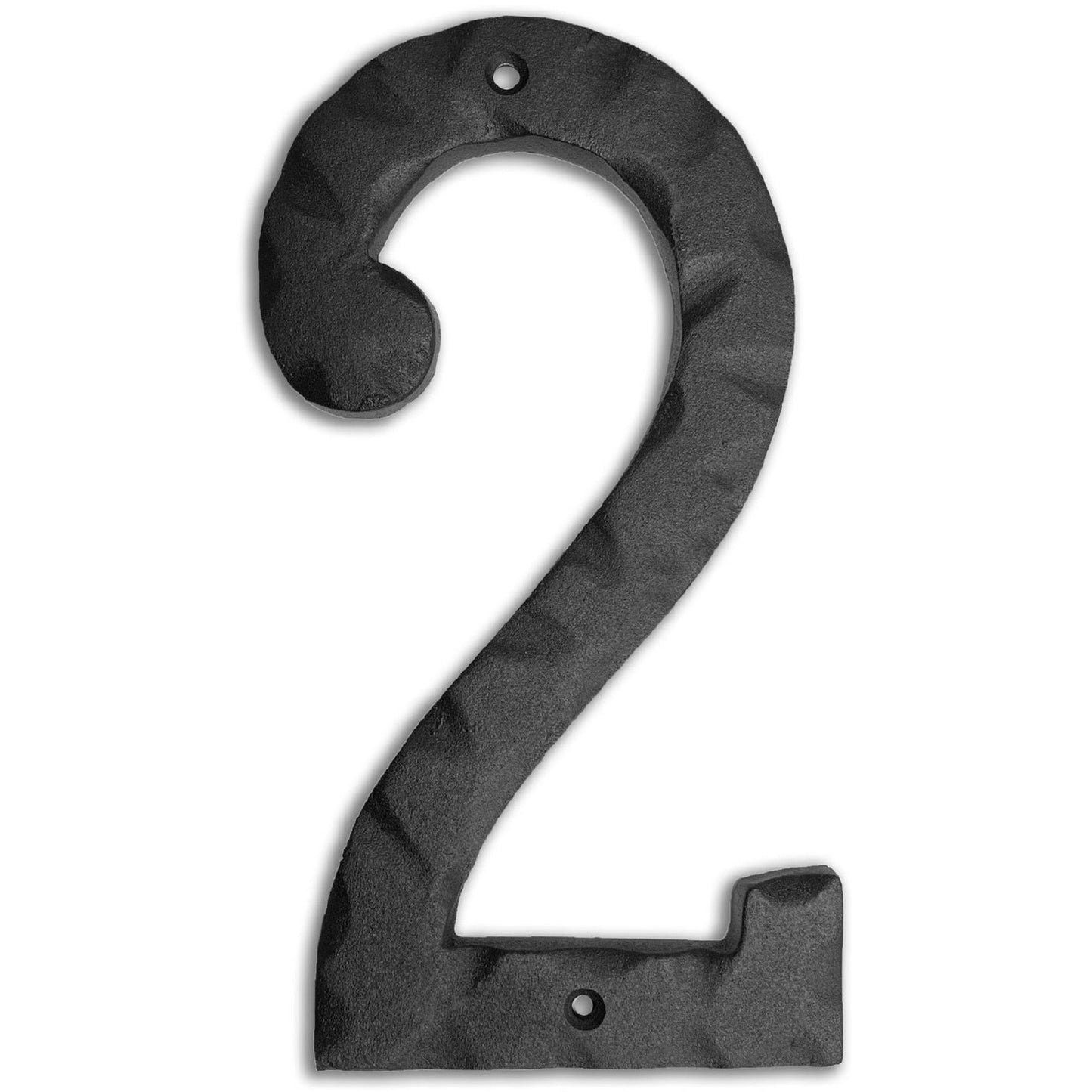 Matte Black Hammer Tone Cast Iron House Number, 6 inch, #2