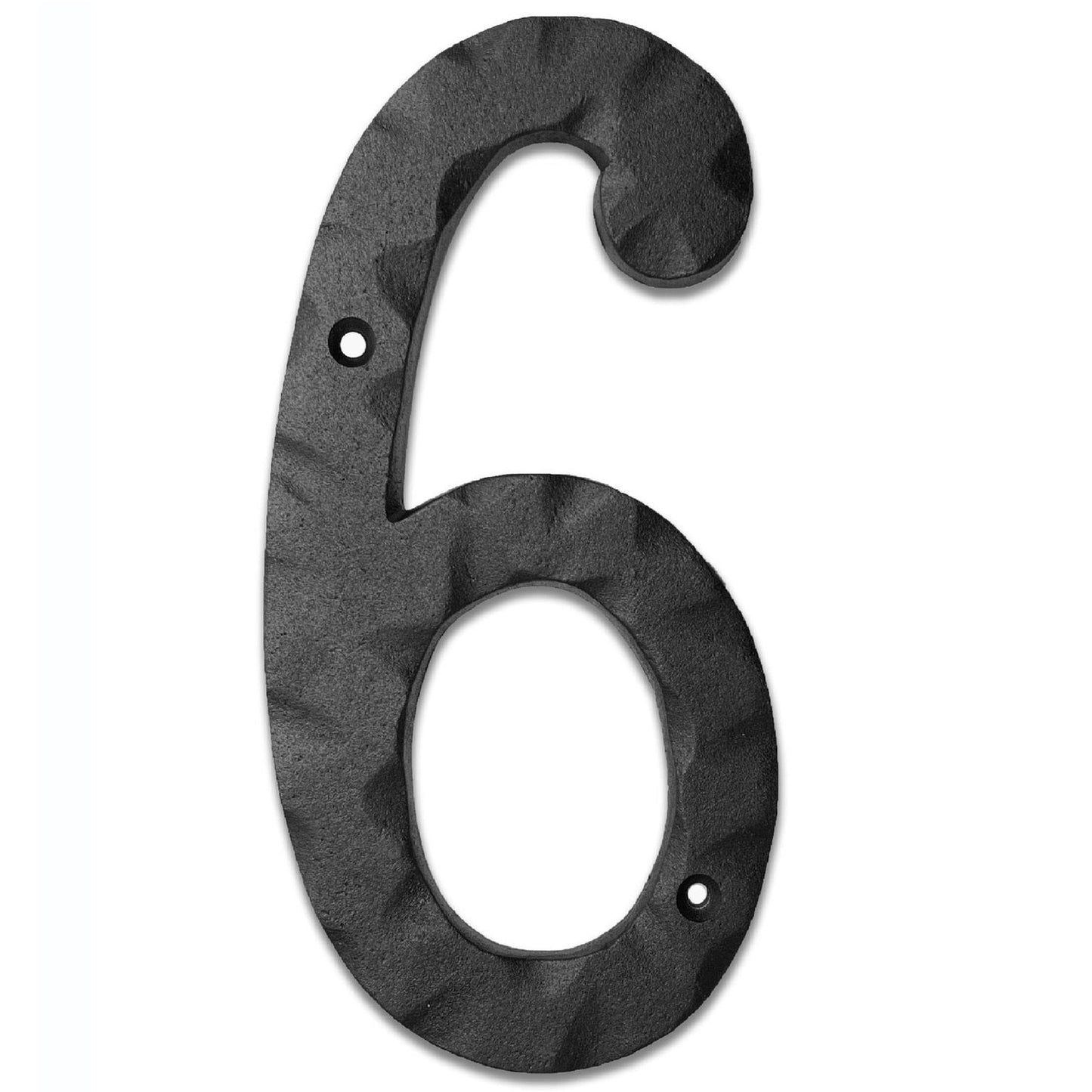 Matte Black Hammer Tone Cast Iron House Number, 6 inch, #6