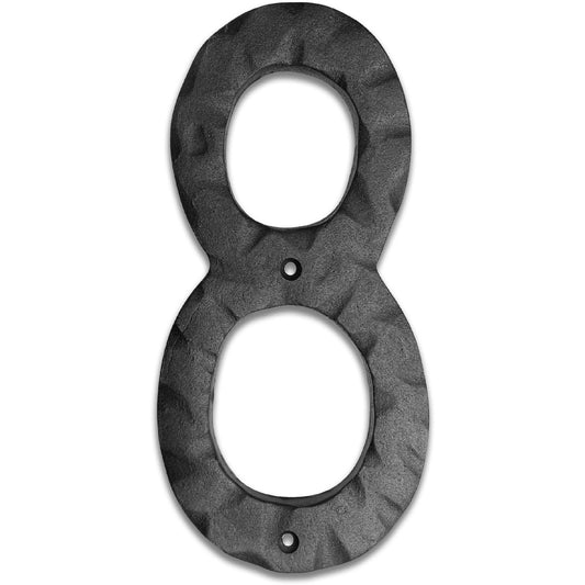 Matte Black Hammer Tone Cast Iron House Number, 6 inch, #8