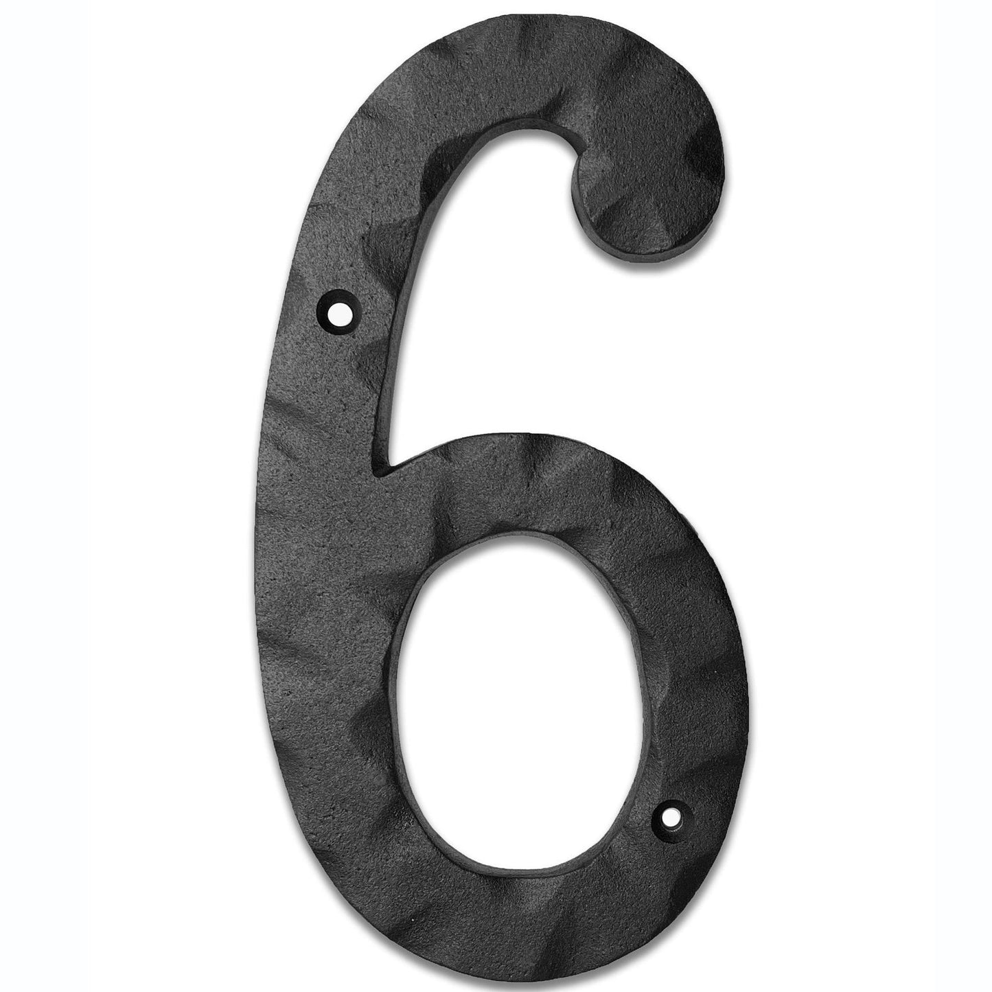 Matte Black Hammer Tone Cast Iron House Number, 8 inch, #6