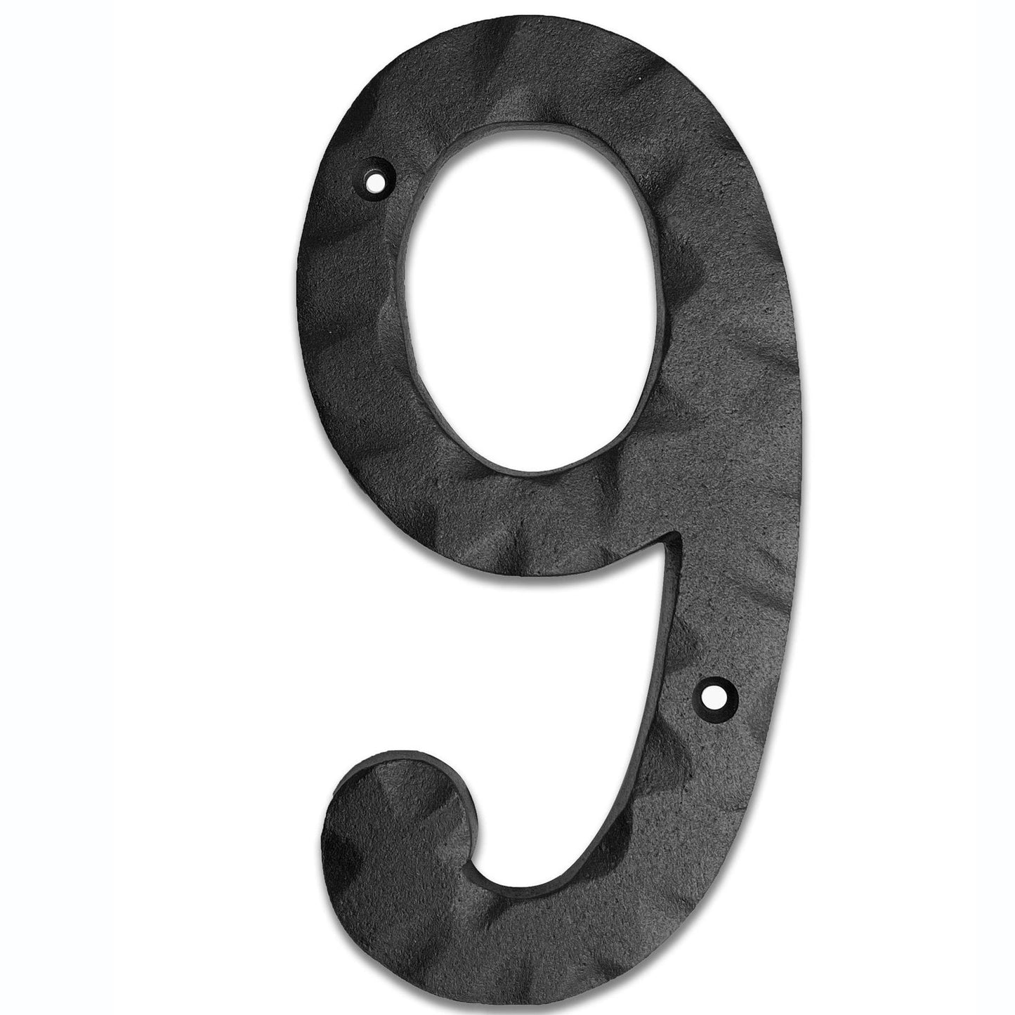 Matte Black Hammer Tone Cast Iron House Number, 8 inch, #9