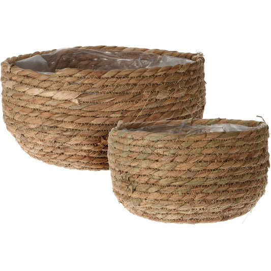 Flowerpot Cattail Leaf Set 2Pc, Willow/Rattan