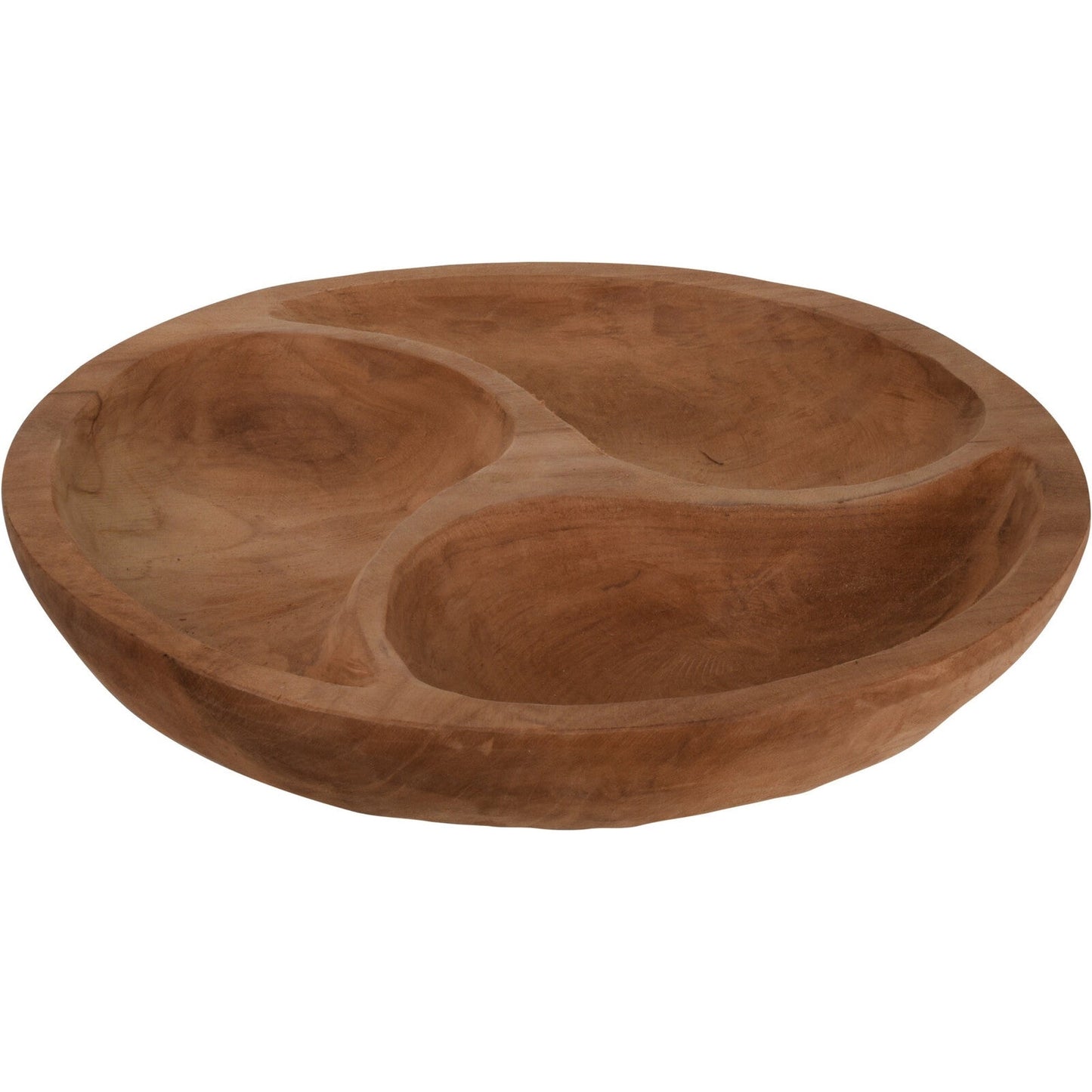 Serving Platter, Round, Teak, 3 Compartment Divide