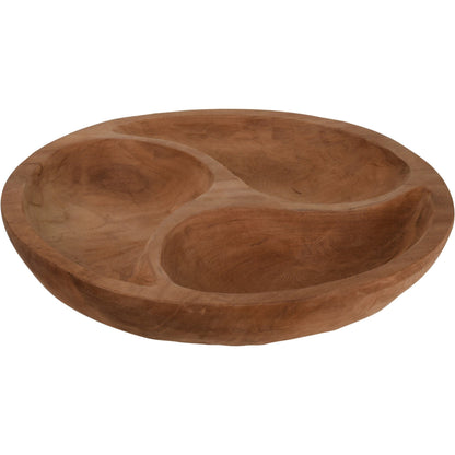 Serving Platter, Round, Teak, 3 Compartment Divide