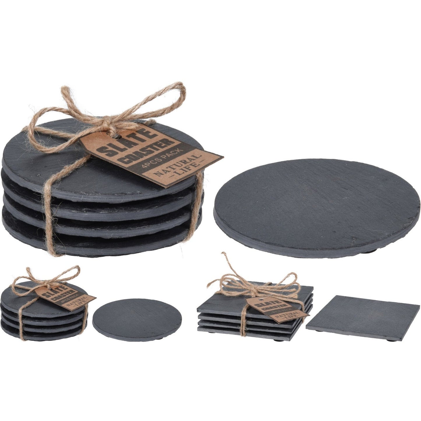 Coaster Set Of 4Pcs Slate Material. 2 Assorted Shapes