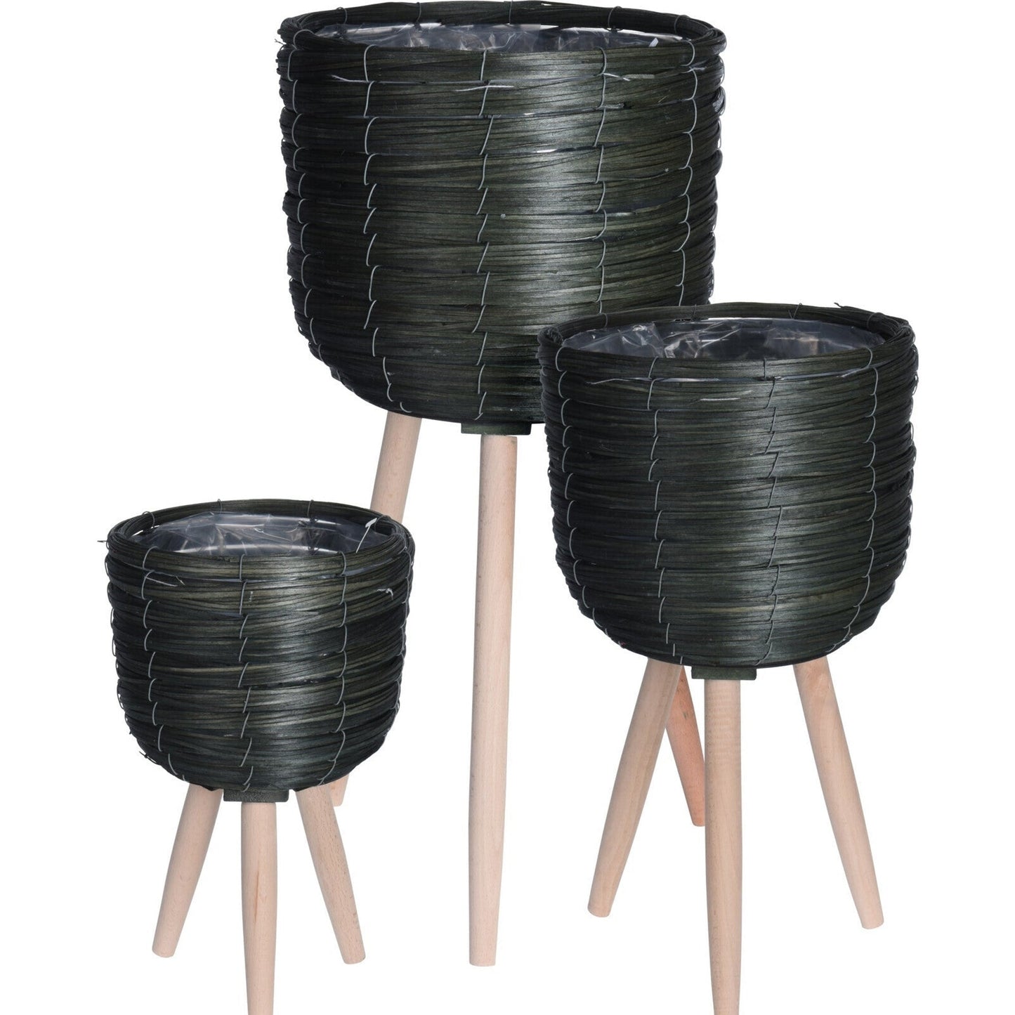 Flowerpot On Legs Set Of 3 Green Color Chipwood