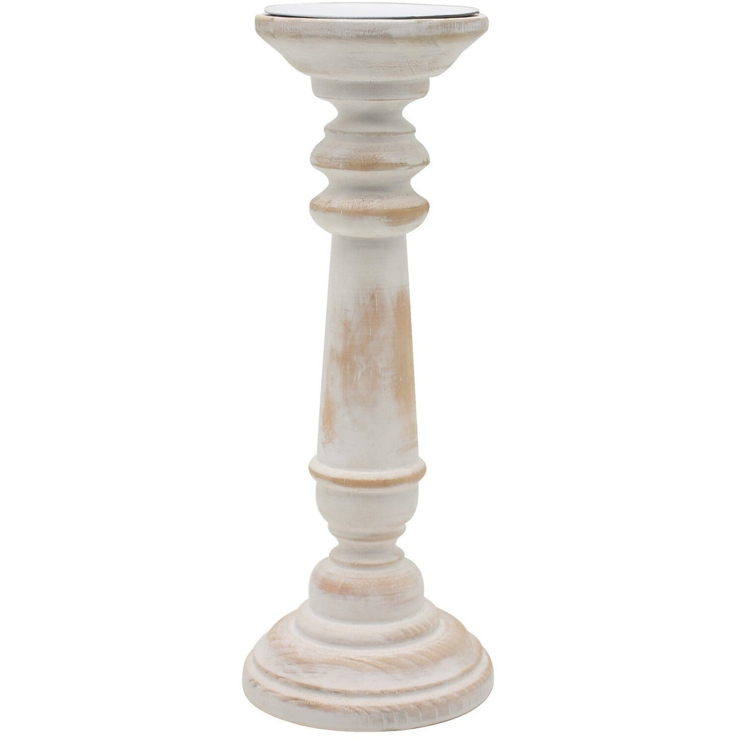 Round Wood Pillar Candle Holder, Antique White