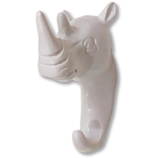 SAFARI WALL HOOK, RHINO, WHITE POWDER COATED