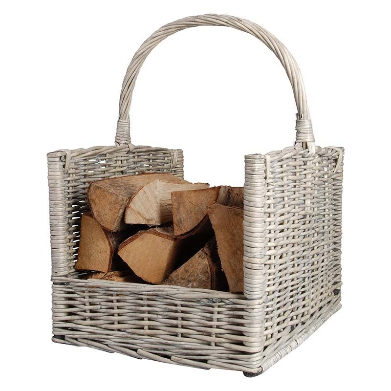 Wood Log Basket Grey