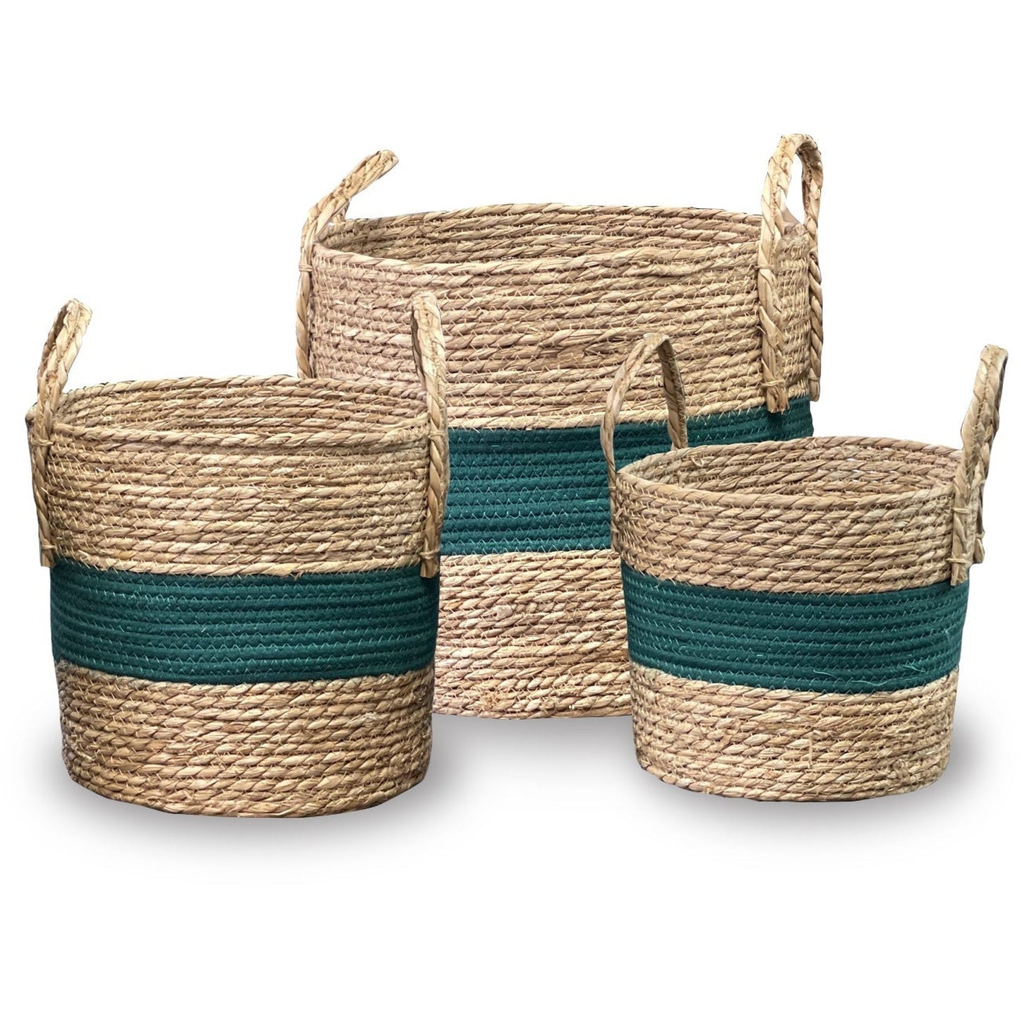 Rope Basket, Set of 3, Cotton+Cattail