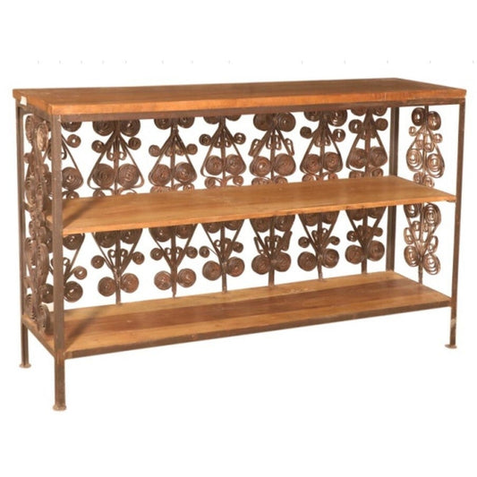 17% Off, Art. Iron Console Table With Teak Wood Top