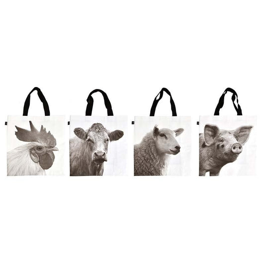 Shopping Bag Farm Animals B/W L Ass