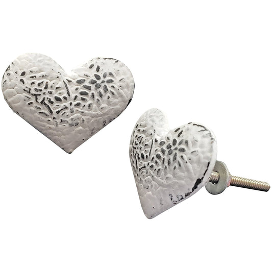 Heart Knob Distressed White