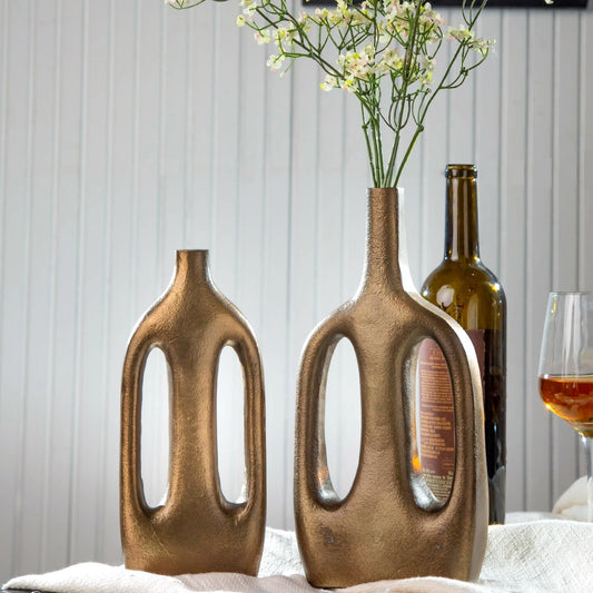 Heniya Vase, Set of 2, Antique Gold, Aluminum