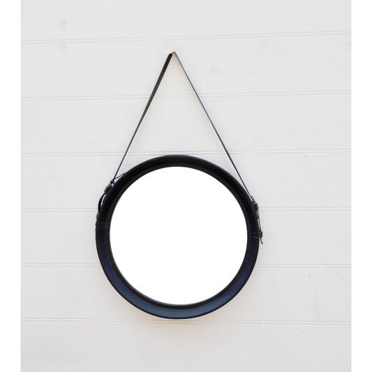 Rex Circular Mirror, Medium, Black Leather