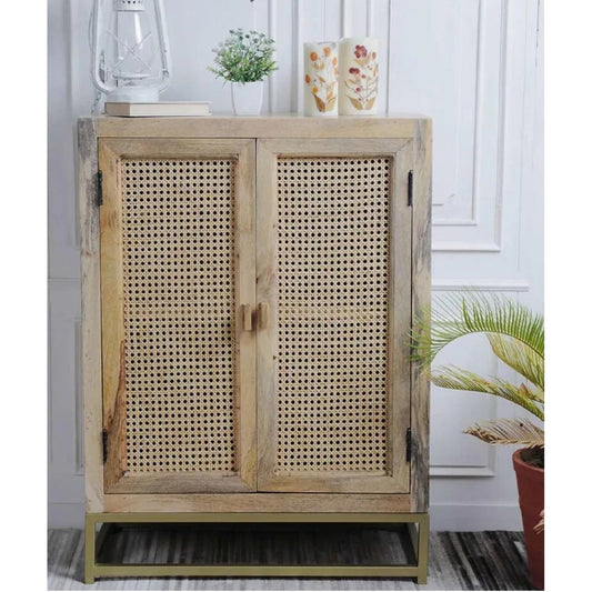 Mango Wood Sideboard With Rattan Cane Frame, 40% Off