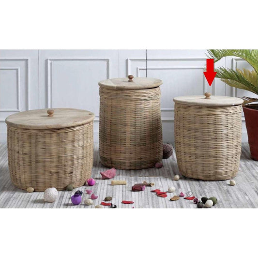 Rattan Storage Basket With Mango Wood Lid