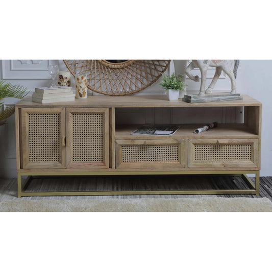 Mango Wood Sideboard With Rattan Cane Frame, 25% Off