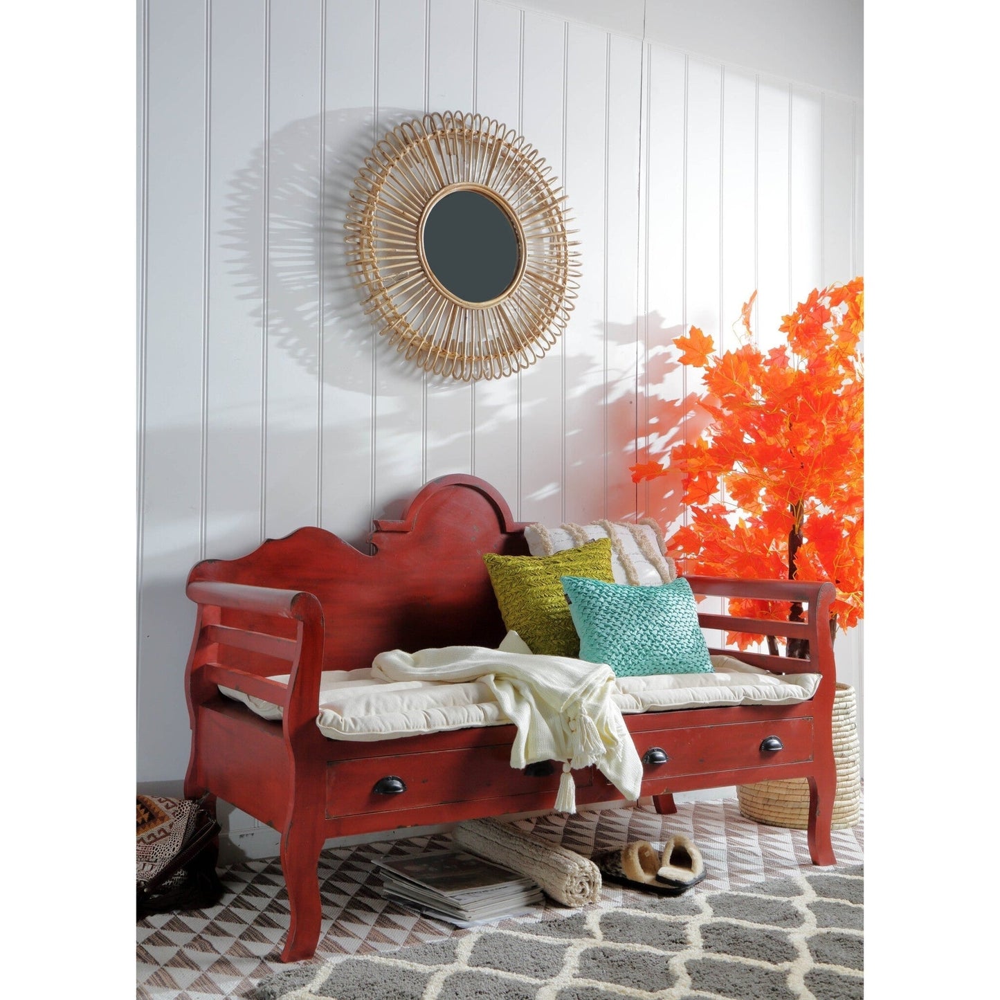 Wooden Sofa Bench, Antique Red, 10% Off