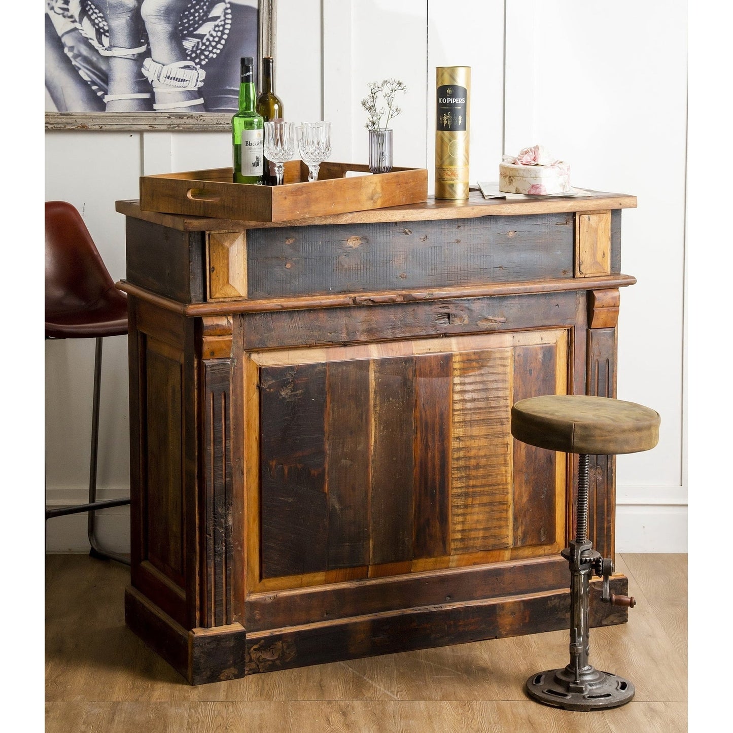 Rustic Mango Wooden Bar Counter - iDekor8