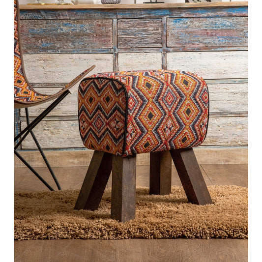 Handwoven Fabric Stool, Wooden Frame, 25% Off