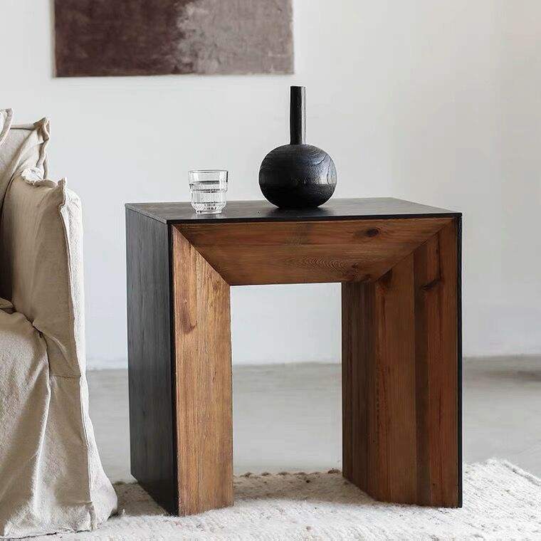 Reclaimed Wooden Side Table, Black Oak Veneer