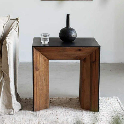 Reclaimed Wooden Side Table, Black Oak Veneer