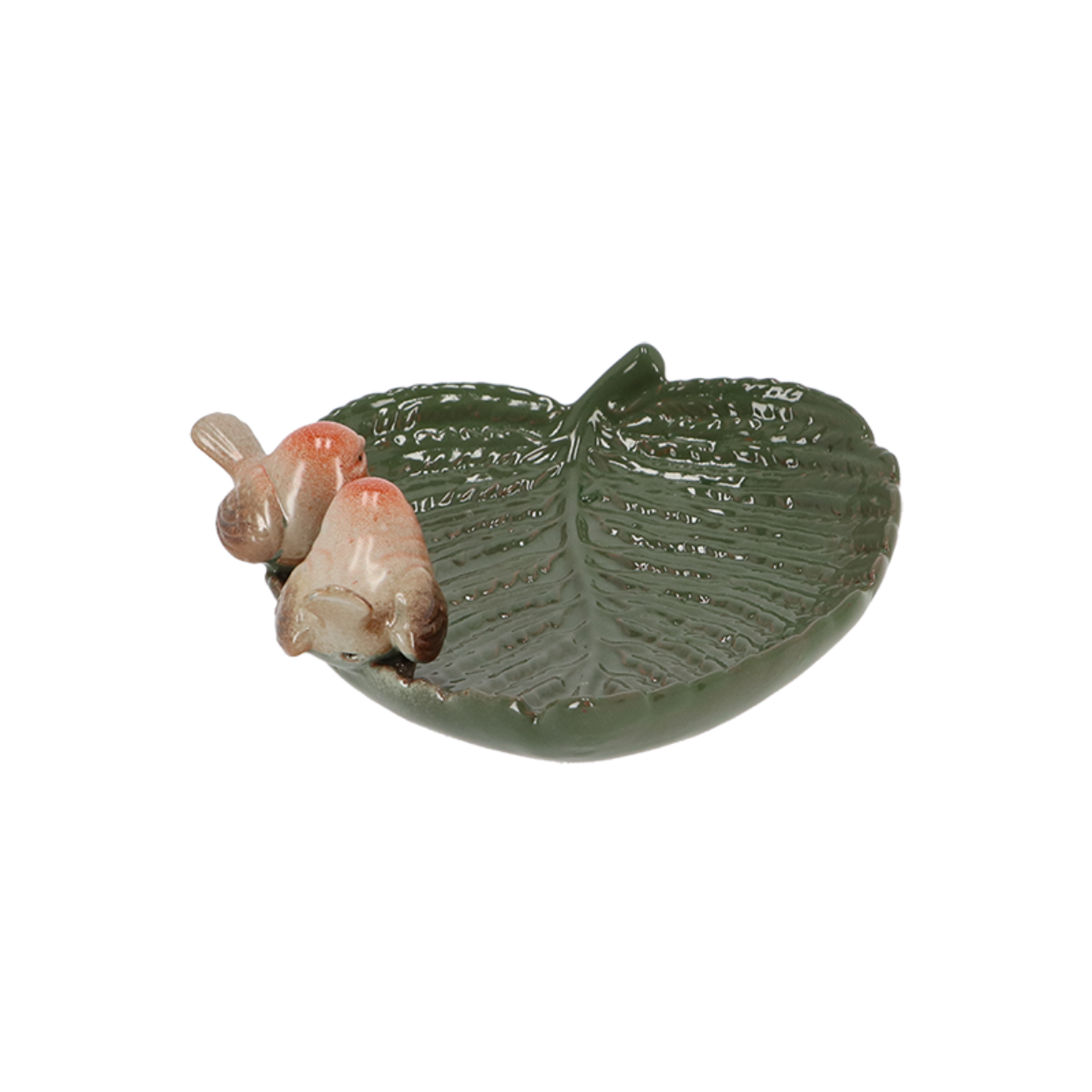 Ceramic Leaf Shaped Bird Bath With Birds