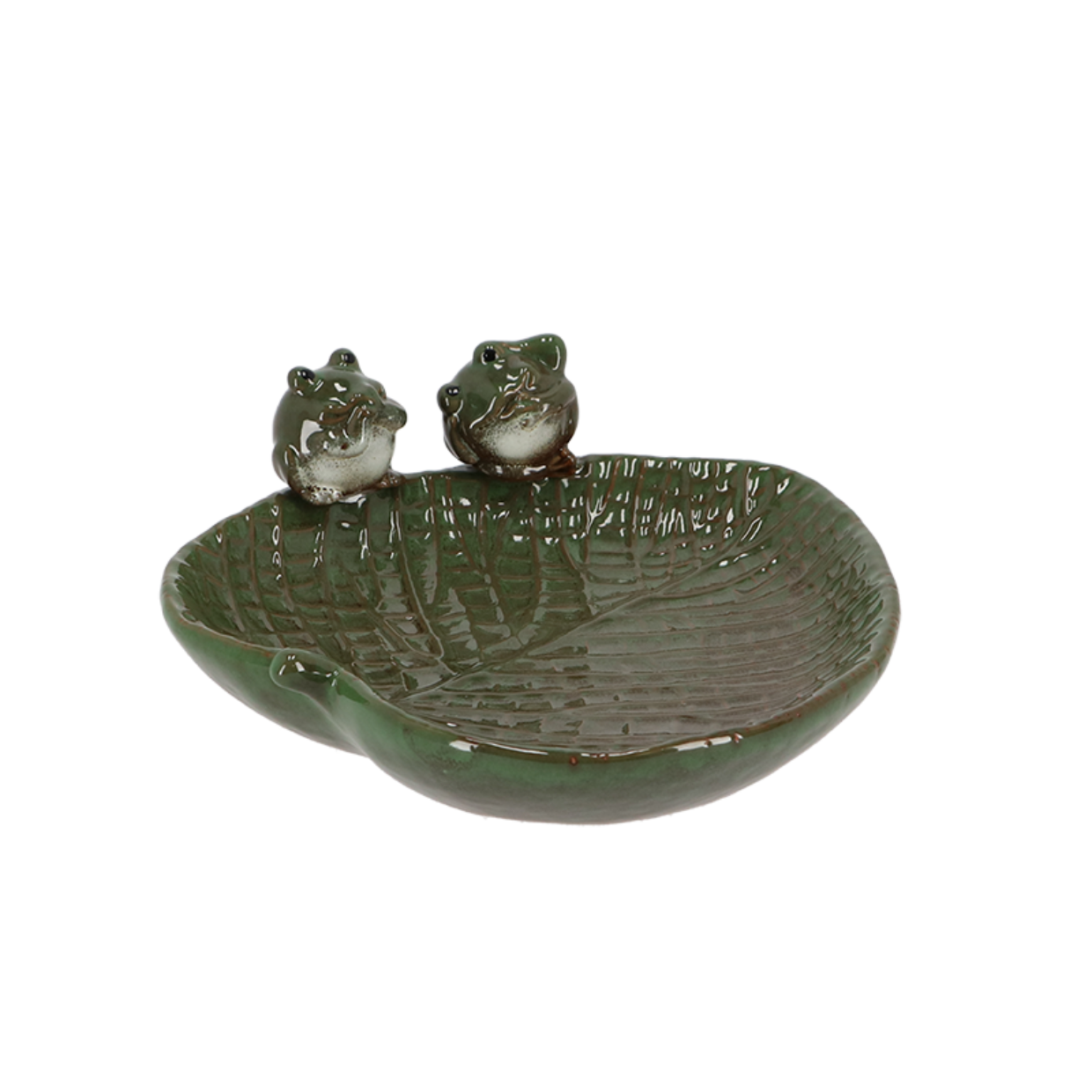 Ceramic Leaf Shaped Bird Bath With Frogs