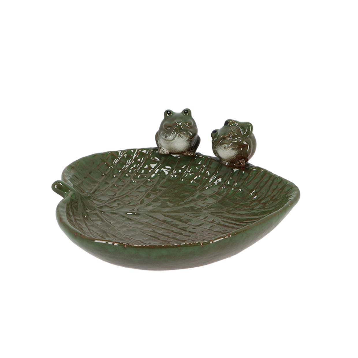 Ceramic Leaf Shaped Bird Bath With Frogs