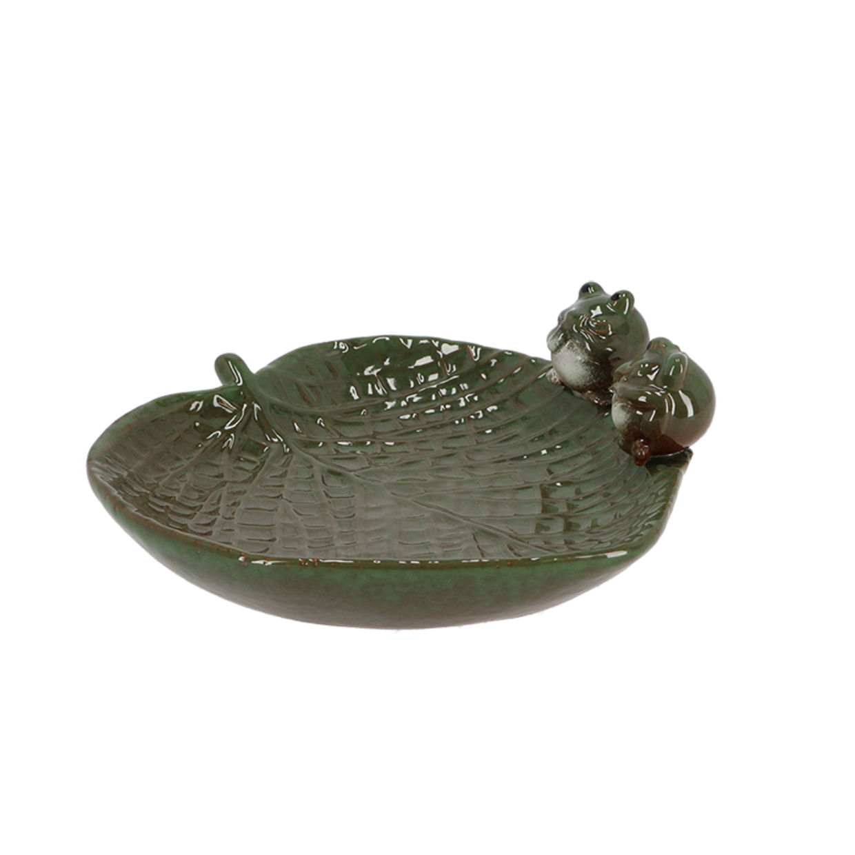 Ceramic Leaf Shaped Bird Bath With Frogs