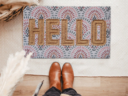 Pressed Coir Doormat "Hello", Multicolor, PVC Tufted