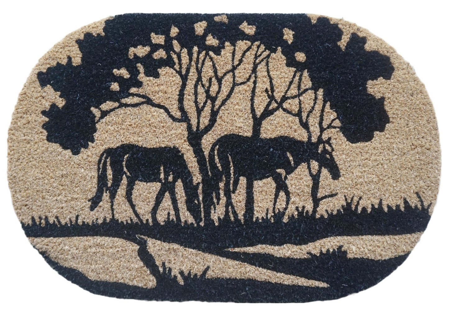 Riverside Horse Round Coir Doormat, Natural, PVC Tufted
