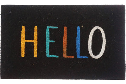 Coir Doormat "Hello", Black, PVC Tufted