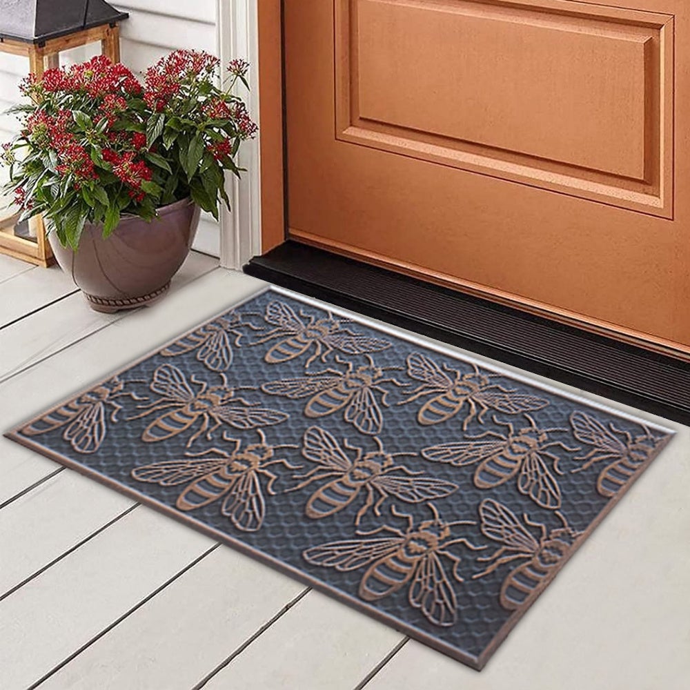 Bee Rubber Doormat, Copper Finish