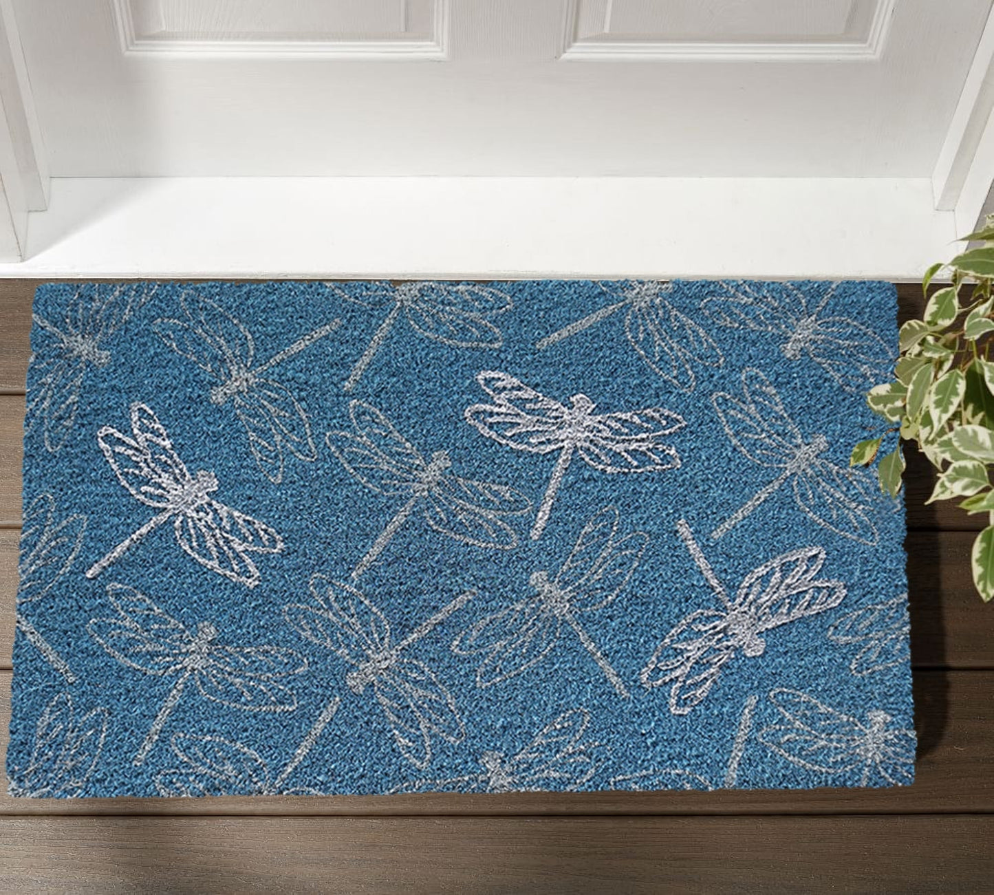 Dragonfly Glitter Doormat, Blue, PVC Tufted