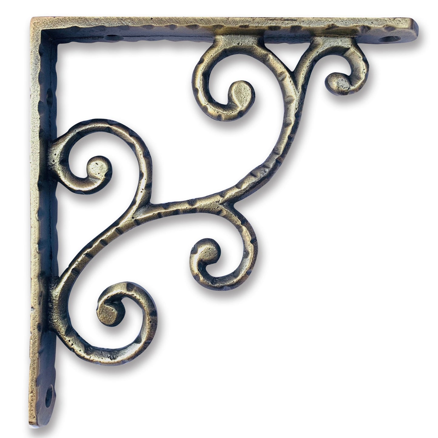 Rustic Shelf Bracket, Small, Antique Brass