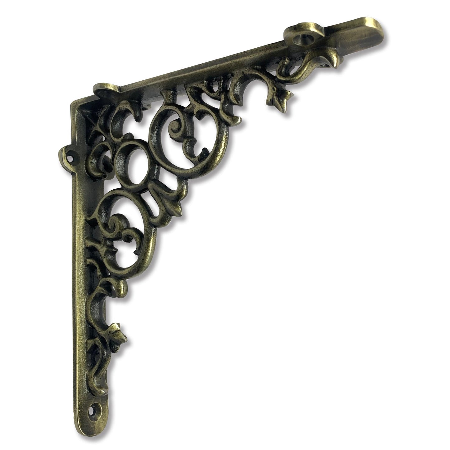 Scroll Shelf Bracket, Medium, Antique Brass