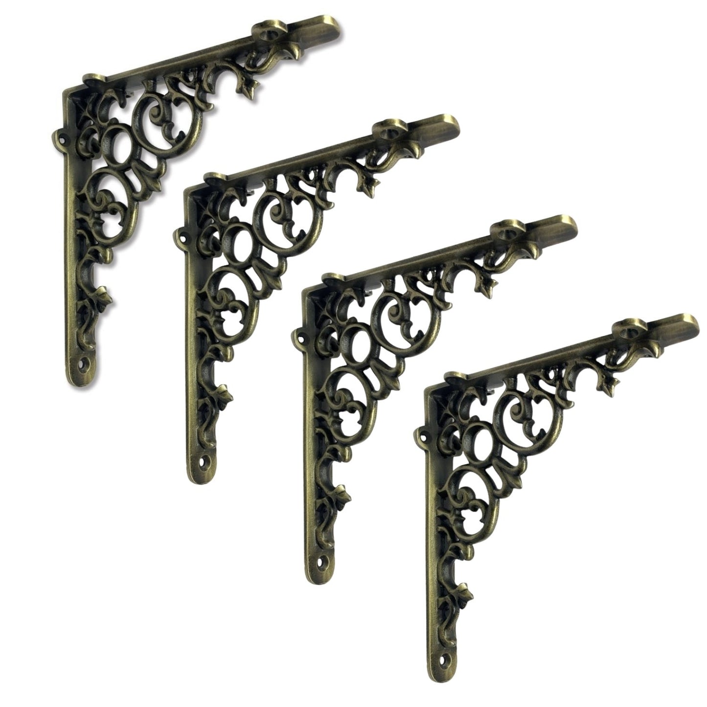 Scroll Shelf Bracket, Medium, Antique Brass