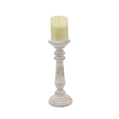 Round Wood Pillar Candle Holder, Antique White