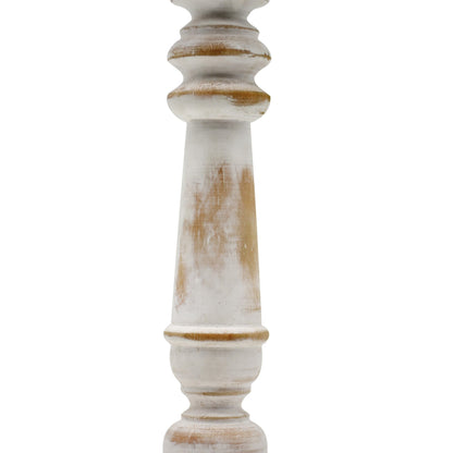 Round Wood Pillar Candle Holder, Antique White