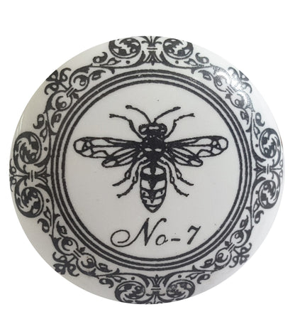 Bee Ceramic Knob Round B/W