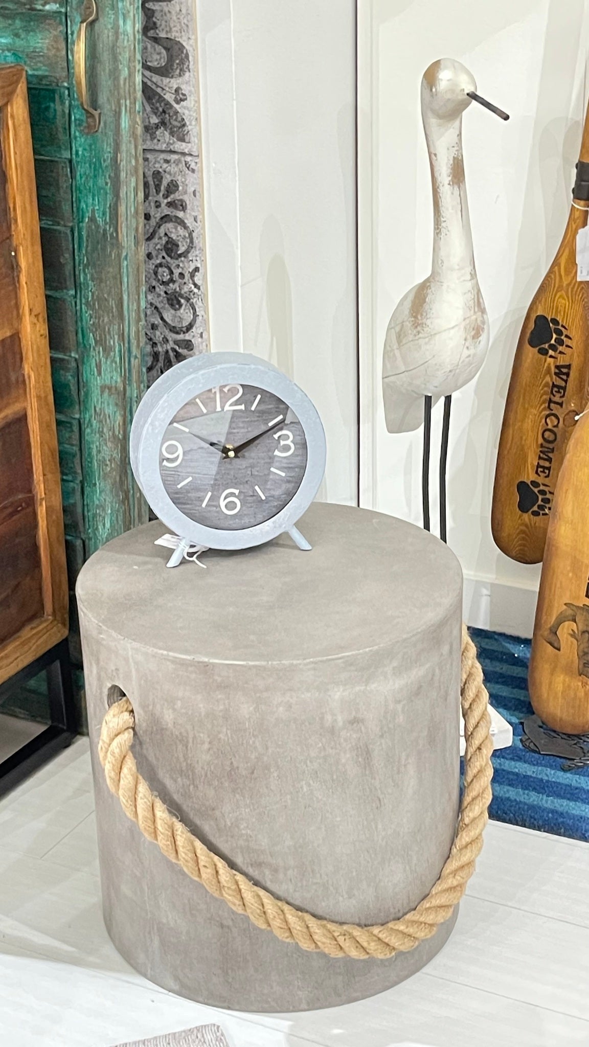 Concrete Accent Stool With Rope Handle, Round